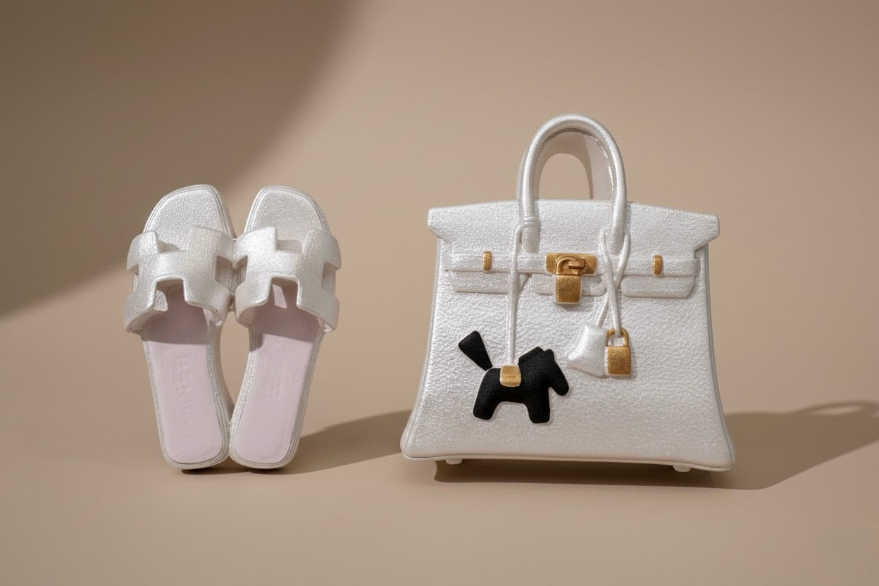 Pack Duo Oran & Birkin – Claquettes + Sac Assortis (Blanc nacré)