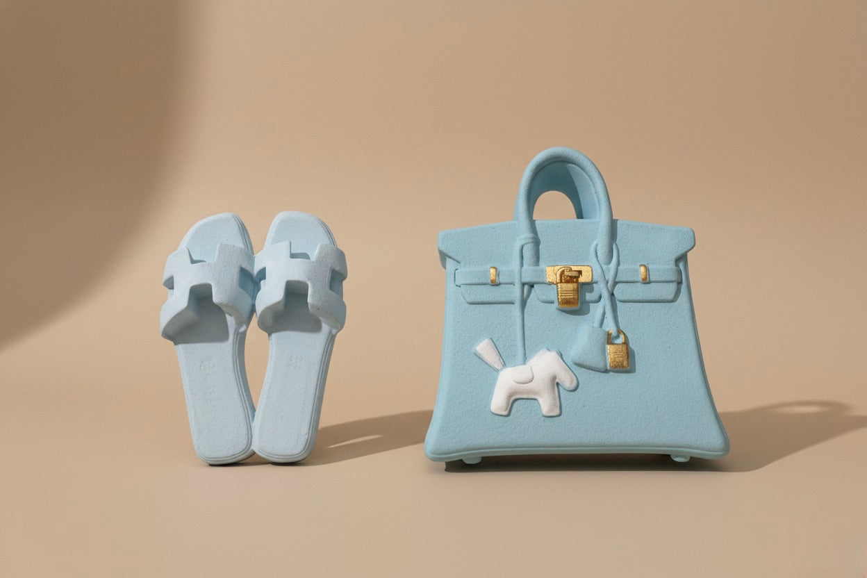 Pack Duo Oran & Birkin – Claquettes + Sac Assortis (Bleu)