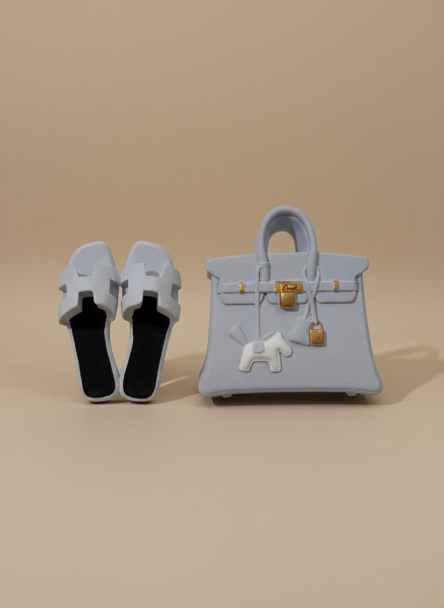 Pack Duo Oran & Birkin – Claquettes + Sac Assortis ( Bleu et noir )