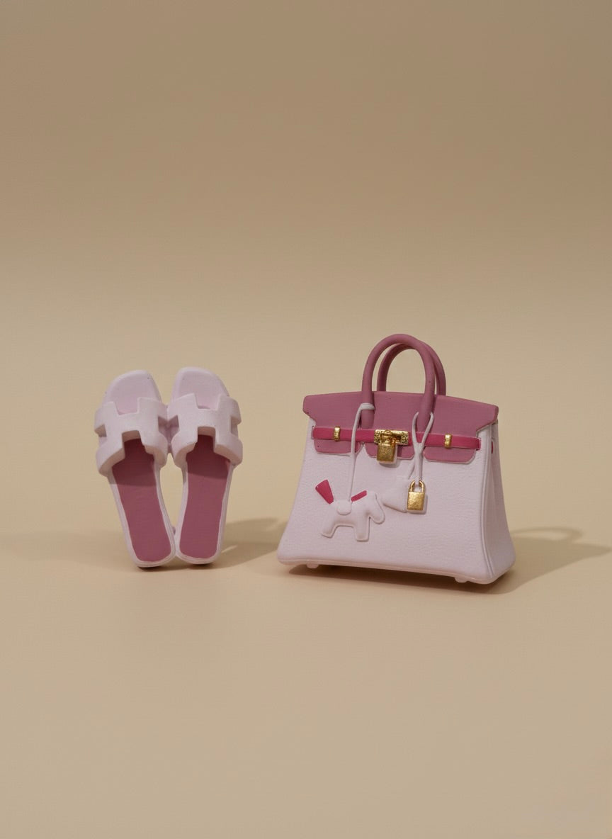 Pack Duo Oran & Birkin – Claquettes + Sac Assortis (Mélange de rose)