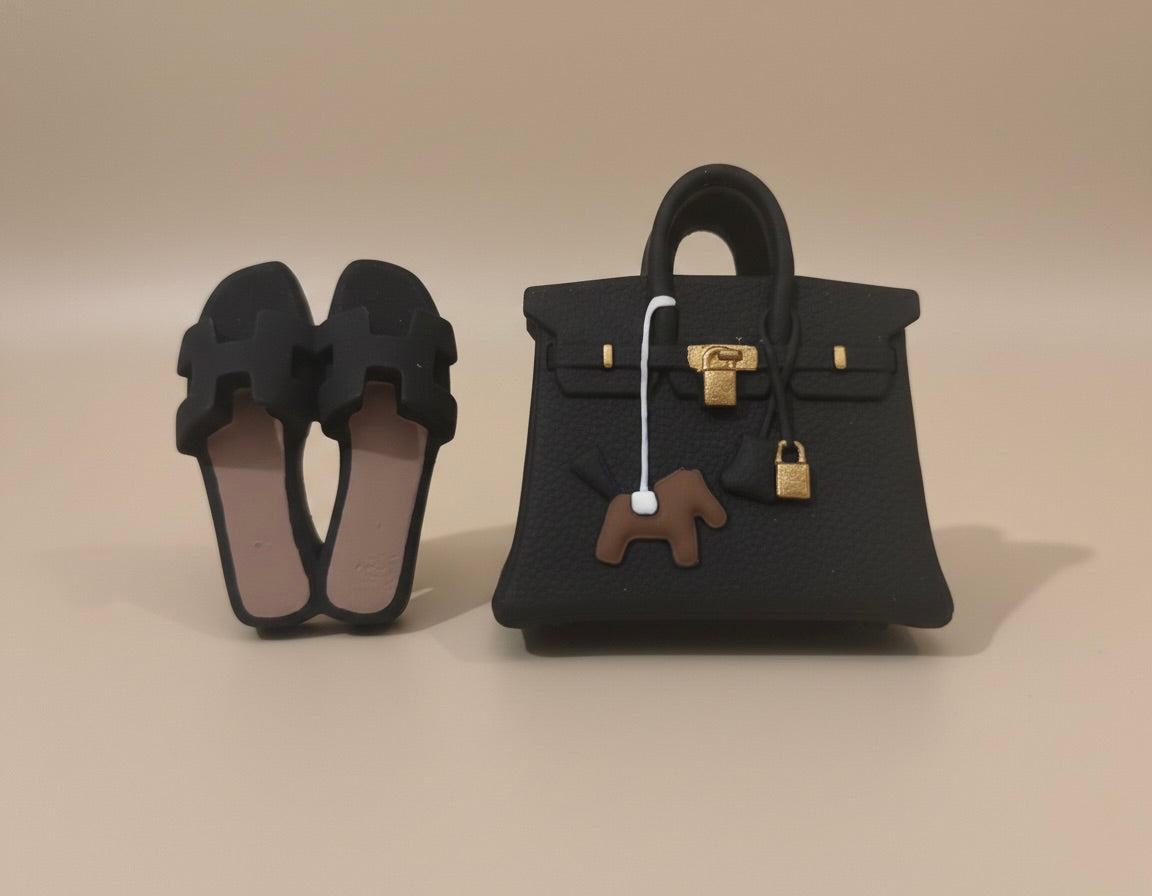 Pack Duo Oran & Birkin – Claquettes + Sac Assortis (Noir)