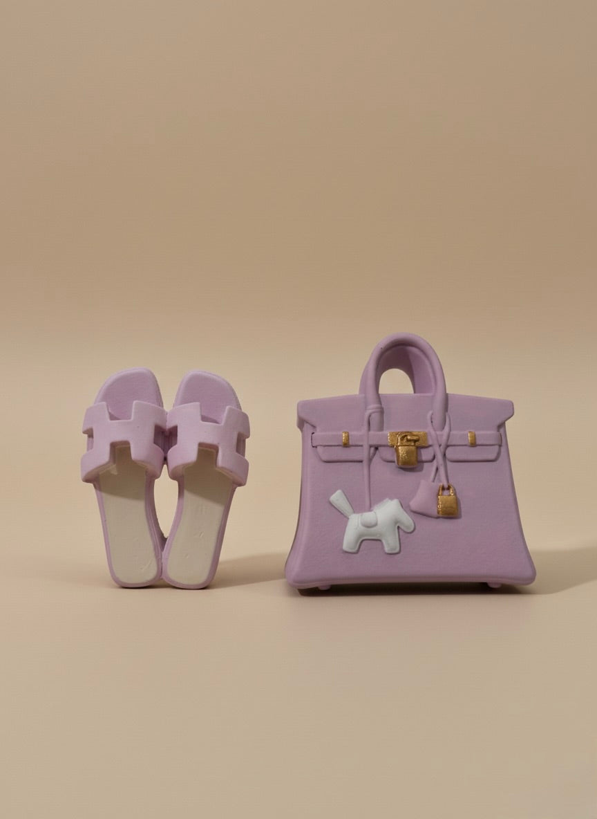 Pack Duo Oran & Birkin – Claquettes + Sac Assortis (Lilas)